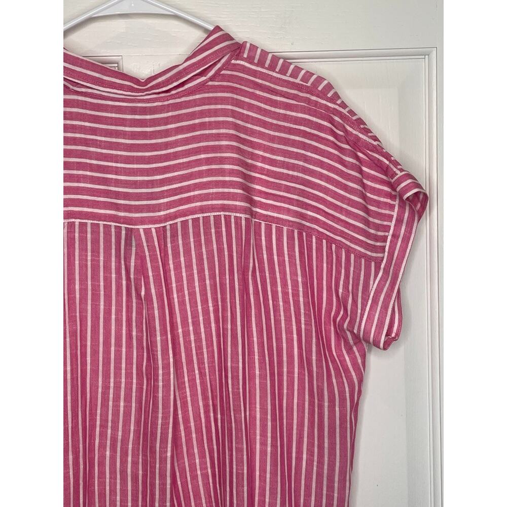 NWT Lucky Brand Women's Cotton Modal Button Down Short Sleeve Blouse Sz L Stripe - Picture 8 of 13